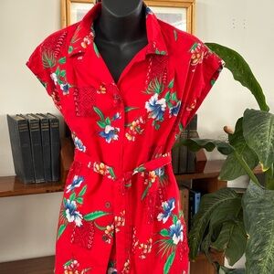 Vintage Royal Hawaiian Shirt Women’s 14 Red Floral Made Hawaii Cotton